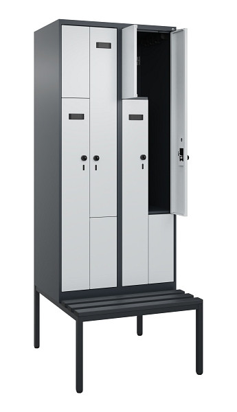 C+P Z-Spind Evolo PLUS, Bank, 4 Fächer, 2120x800x815mm, 7016/7035, Drehriegel, Sitzfläche Kunststoff, Sitzbank, 0490537-224 S10071
