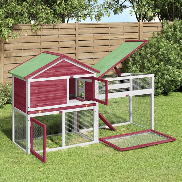 vidaXL Kaninchenstall Rot 185,5x60,5x109,5 cm Massivholz Kiefer, 172279