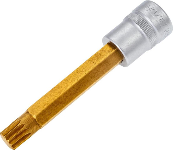 Hazet Schraubendreher-Steckschlüsseleinsatz, Vierkant hohl 10 mm, Innen Vielzahn Profil XZN, M10, Lange Ausführung Mit Rändelung, 8808LG-10
