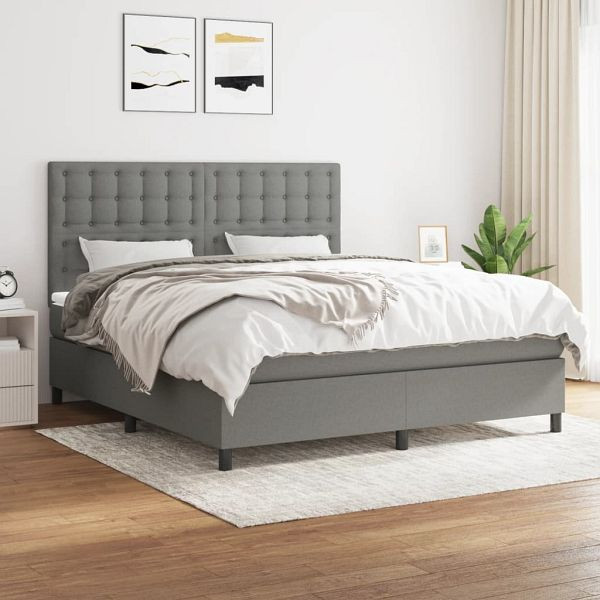 vidaXL Boxspringbett mit Matratze Dunkelgrau 180x200 cm Stoff, 3142114