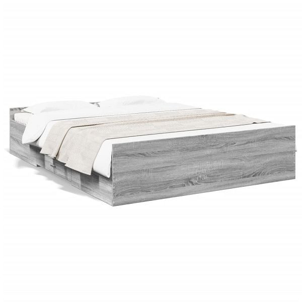 vidaXL Bettgestell mit Schubladen Grau Sonoma 150x200 cm Holzwerkstoff, 3280291