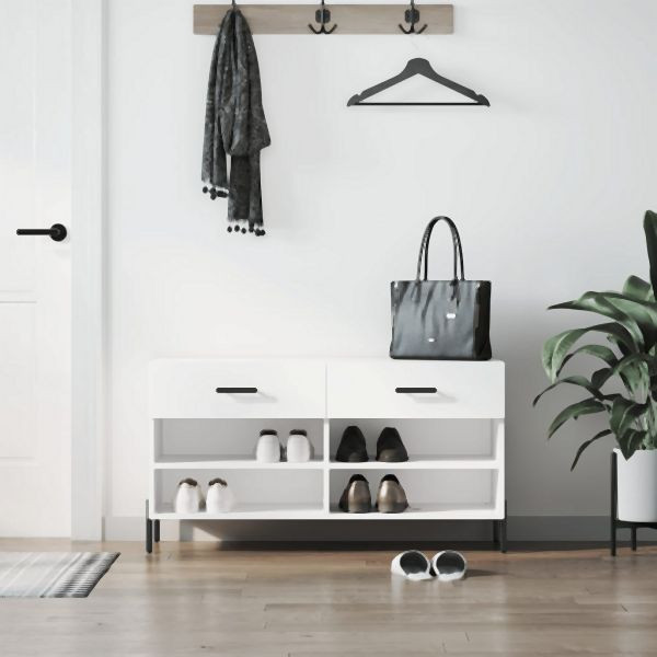 vidaXL Schuhbank Hochglanz-Weiß 102x35x55 cm Holzwerkstoff, 829750