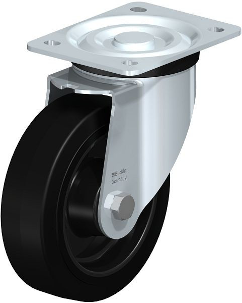 Blickle L-POEV 160XR Stahlblech-Lenkrolle, mittelschwere Ausführung, mit Anschraubplatte, Elastik-Vollgummi, Schwarz, 684720