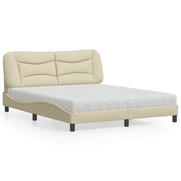 vidaXL Bett mit Matratze Creme 160x200 cm Stoff, 3208546