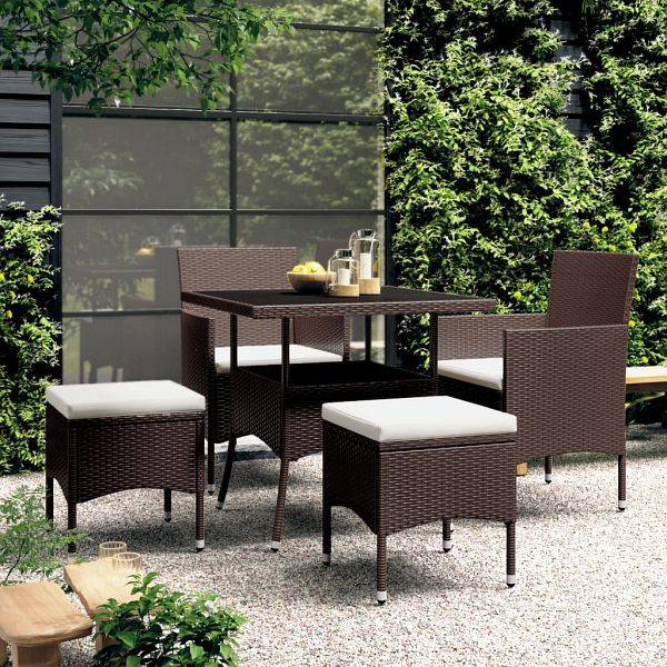 vidaXL 5-teilig Garten-Essgruppe Poly Rattan Braun, 3058331