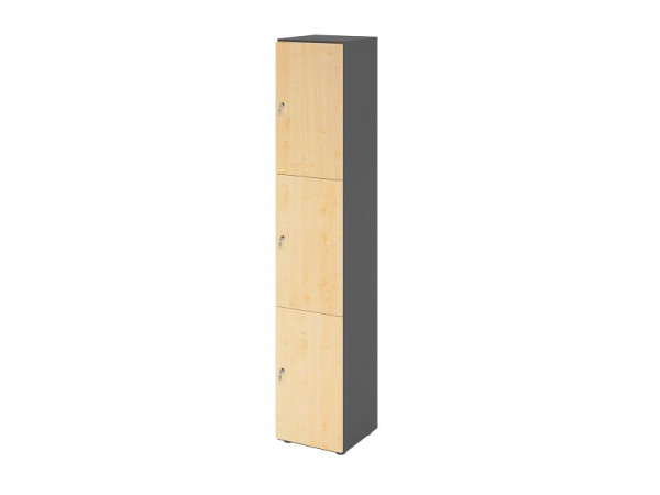 Hammerbacher Schließfachschrank schmal 6OH, 3 Türen mit Schloss, Korpus: Graphit, Türen: Ahorn, 40 x 40 x 215,6 cm (BxTxH), V264L3/G/3/DS