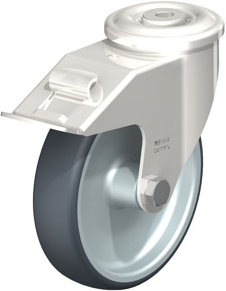 Blickle LEXR-TPA 160G-FI Edelstahl-Lenkrolle mit Rückenloch & Feststeller, Thermoplastisches Gummi-Elastomer, Grau, 754538
