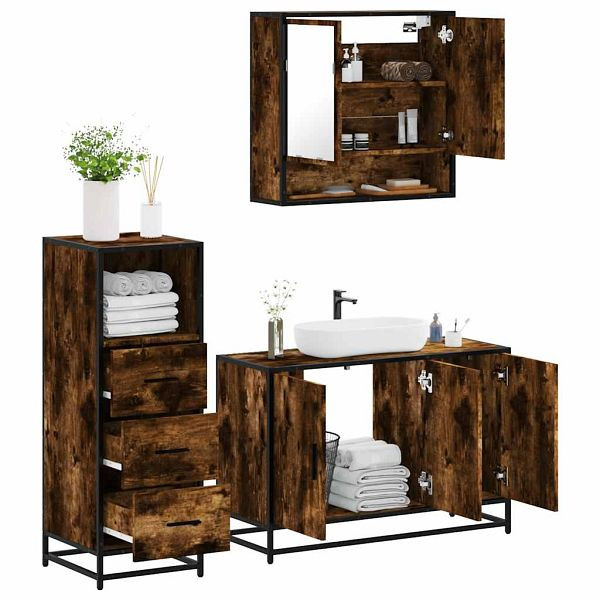 vidaXL 3-tlg. Badmöbel-Set Räuchereiche Holzwerkstoff, 3301042