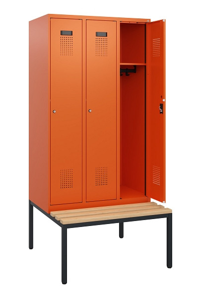 C+P Spind Evolo PLUS, 3 Abteile, 1950x900x815mm, 2004/2004, Zylinderschloss, Sitzfläche Buche-Hartholz, Sitzbank, 0490505-30 S10050