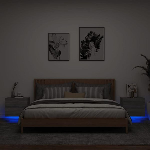 vidaXL Wand-Nachttische mit LED-Leuchten 2 Stück Grau Sonoma, 836823
