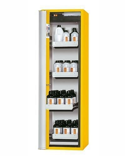 asecos Gefahrstoffschrank GF-601.4, 600 mm, 4 Auszugswannen, Falttür rechts, gelb, 3023400230267