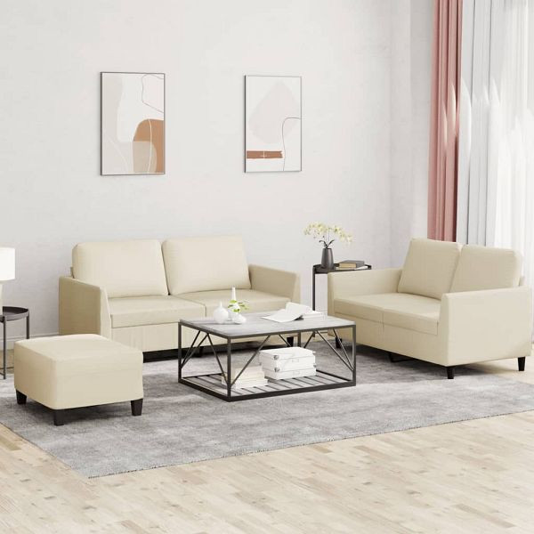 vidaXL 3-teilig Sofagarnitur mit Kissen Creme Kunstleder, 3201756