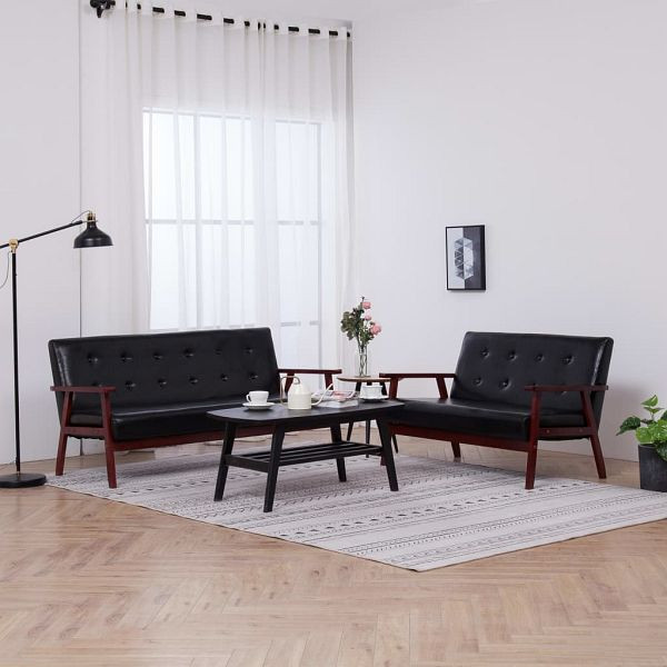 vidaXL 2-teilig Sofagarnitur Schwarz Kunstleder, 278396