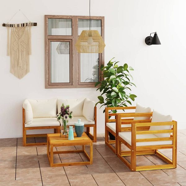 vidaXL 5-teilig Garten-Lounge-Set mit Auflagen Creme Massivholz Akazie, 3057640