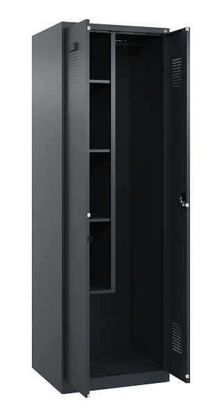 C+P Putzmittel-Spind Evolo PLUS, 2 Abteile, 1850x600x500mm, 7016/7016, Zylinderschloss, 049100-00 S10043