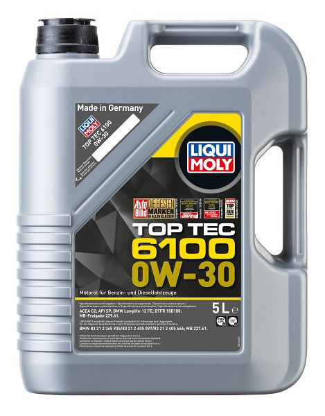 LIQUI MOLY Motoröl Top Tec 6100 0W-30, Kanister Kunststoff, VE: 5 Liter, 20771
