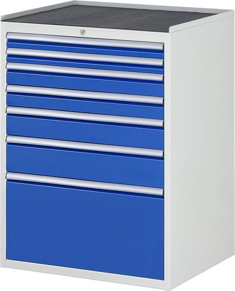 RAU Schubladenschrank Serie 7000, B770 x T650 x H1035mm, Metallauflage, Höhe 25 mm, Schubladen: 2xH60, 2xH90, 1xH120, 1xH150, 1xH360 mm, 13-XL7.9A-MT.11