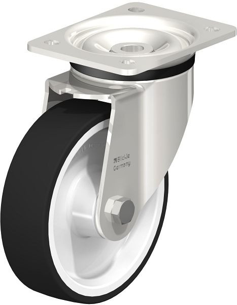 Blickle LKX-POTH 160G Edelstahl-Schwerlast-Lenkrolle mit Anschraubplatte, Thermoplastisches Polyurethan, Grau, 739474