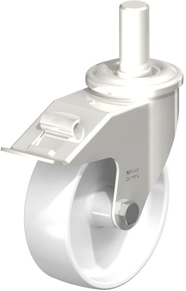Blickle LEXZ-PO 150G-FI Edelstahl-Lenkrolle mit Zapfen & Feststeller, Polyamid, Weiß, 584391