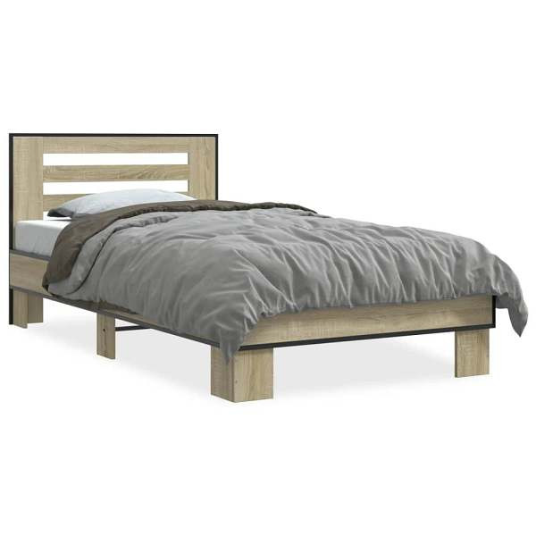 vidaXL Bettgestell Sonoma-Eiche 75x190 cm Holzwerkstoff und Metall, 845658