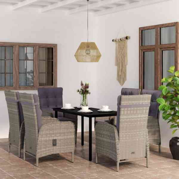 vidaXL 7-tlg. Garten-Essgruppe mit Kissen Grau und Schwarz, 3099362