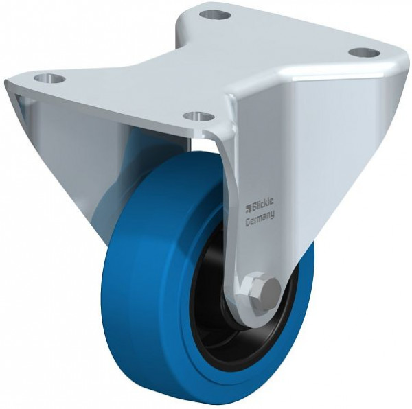 Blickle BH-POEV 100XR-3-SB Stahlblech-Bockrolle, Schwerlast-Ausführung, mit Anschraubplatte, Elastik-Vollgummi, Blau, 851944