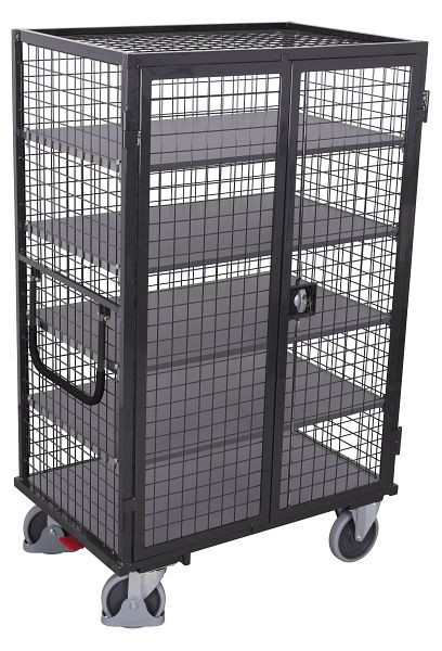 VARIOfit Etagenwagen fest verschweißt, 1.115x730x1.810mm, RAL 7016 anthrazitgrau, Ladefläche: 1.030x660mm, mit Türen aus Drahtgitter, sw-700.987/AG
