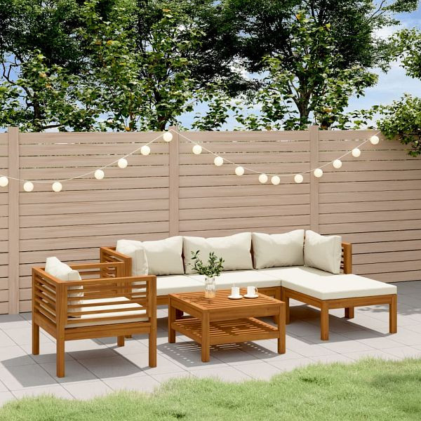 vidaXL 6-teilig Garten-Lounge-Set mit Creme Kissen Massivholz Akazie, 3086928