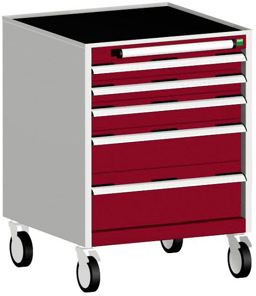 bott cubio Schubladenschrank mobil bestückt mit 5 Schubladen BxTxH: 650 x 650 x 880 mm, RAL 7035/3004, 40402122.24V