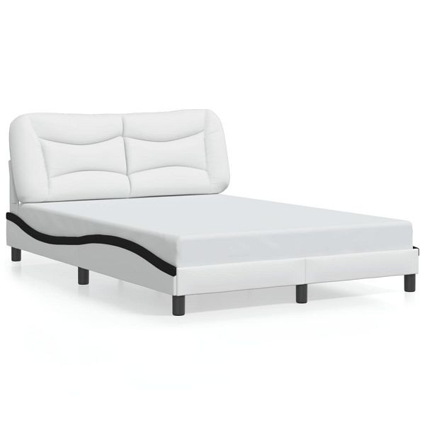vidaXL Bettgestell mit LED Weiß und Schwarz 140x190 cm Kunstleder, 3213933