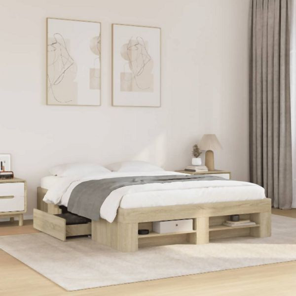 vidaXL Bettgestell ohne Matratze Sonoma-Eiche 120x190 cm Holzwerkstoff, 3295515