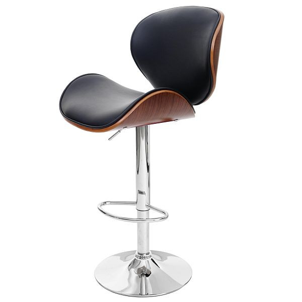 Mendler Barhocker Foxrock, Barstuhl, Holz Bugholz Retro-Design, Walnuss-Optik, Kunstleder schwarz, 50056