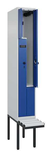 C+P Z-Spind Evolo PLUS, Bank, 2 Fächer, 2120x300x815mm, 7035/5010, Drehriegel, Material Sitzfläche Kunststoff, 0490437-102 S10060