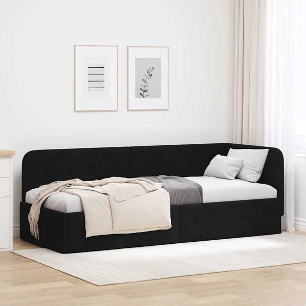 vidaXL Eckbettgestell mit Kopfteil Schwarz 80 x 200 cm Stoff, 42016481