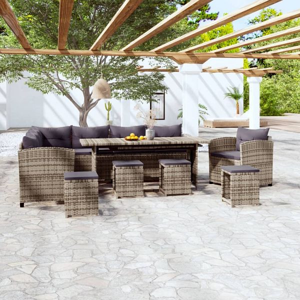 vidaXL 7-teilig Garten-Lounge-Set mit Kissen Poly Rattan Grau, 3098170