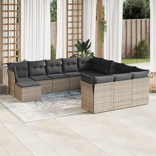vidaXL 12-teilig Garten-Sofagarnitur mit Kissen Grau Poly Rattan, 3218630