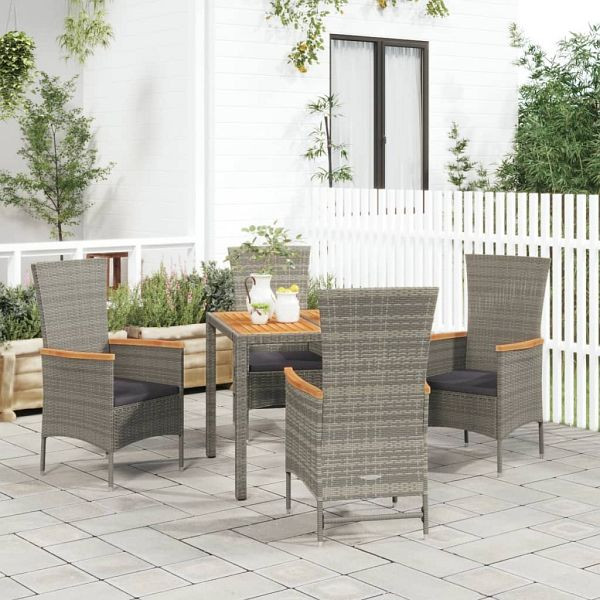 vidaXL 5-tlg. Garten-Essgruppe mit Kissen Grau Poly Rattan, 3157536