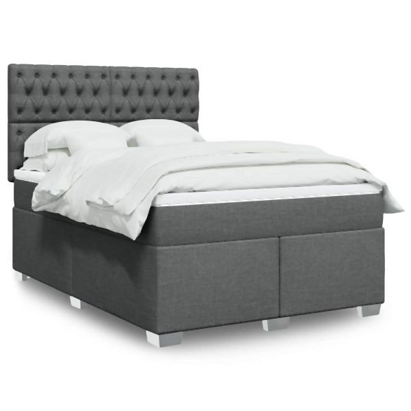 vidaXL Boxspringbett mit Matratze Dunkelgrau 160x200 cm Stoff, 3290547
