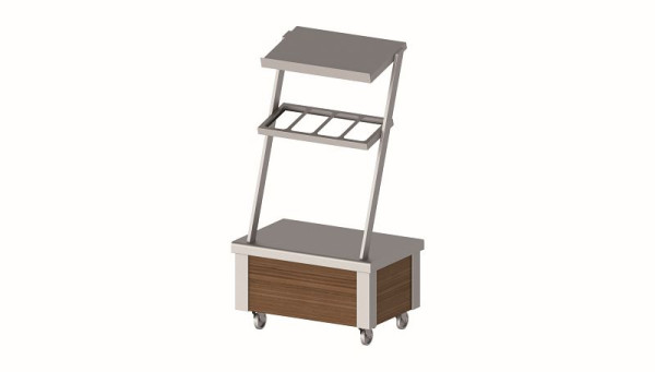Stalgast Edelstahl Neutralelement mit Aufsatzbord und Besteckausgabe, fahrbar mit Dekorplatten 860x575x1580 mm für Speisenausgabesysteme, ZS08216