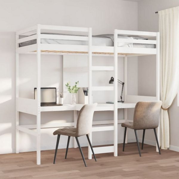 vidaXL Hochbett ohne Matratze Weiß 80x200 cm Massivholz Kiefer, 3308545
