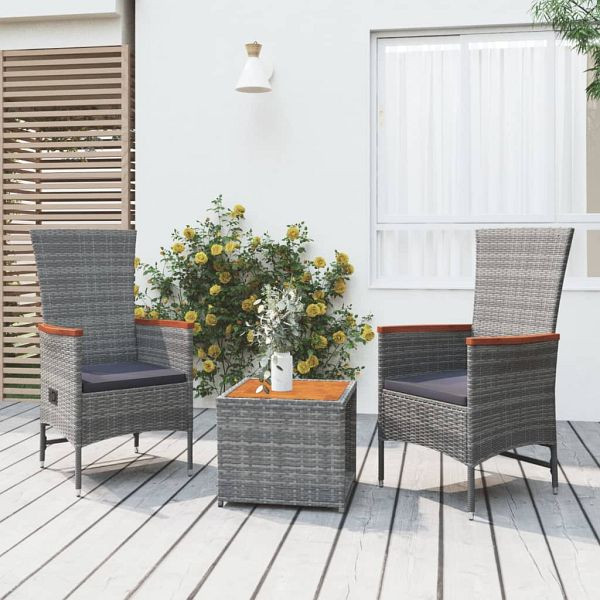 vidaXL 3-tlg. Garten-Lounge-Set Grau Poly Rattan & Massivholz Akazie, 3157653