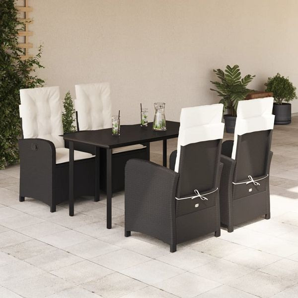 vidaXL 5-teilig Garten-Essgruppe mit Kissen Schwarz Poly Rattan, 3212303