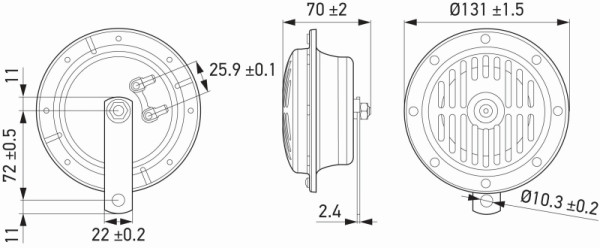 HELLA Horn, DL50, 12V, 114dB(A), Frequenzbereich: 310/380Hz, Gehäusefarbe: schwarz, Flachsteckanschluss, Set, 3CB 004 811-042