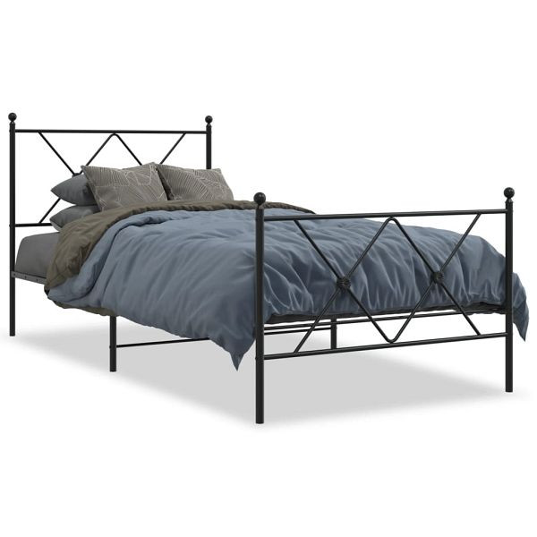 vidaXL Bettgestell mit Kopf- und Fußteil Metall Schwarz 90x190 cm, 376512