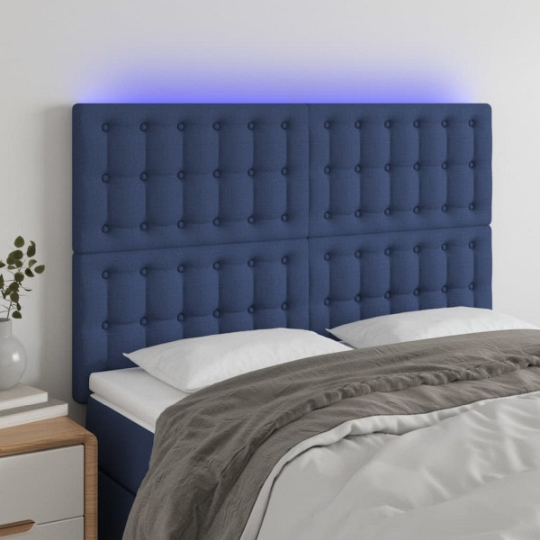 vidaXL LED Kopfteil Blau 144x5x118/128 cm Stoff, 3122862