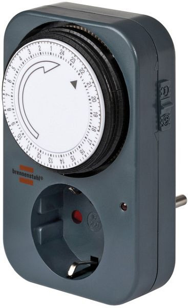 Brennenstuhl Zeitschaltuhr MZ 20, mechanische Timer-Steckdose (Tages-Zeitschaltuhr mit erhöhtem Berührungsschutz) grau, VE: 6 Stück, 1506450
