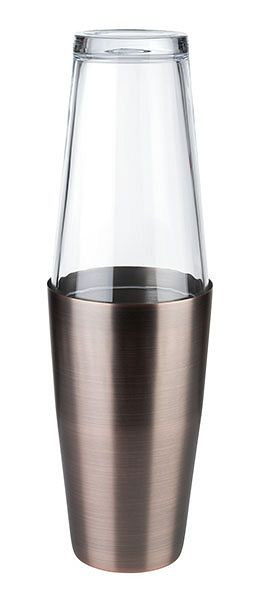 APS Boston Shaker, 2-teiliges Set, - Edelstahlbecher, 700 ml, Glas, 400 ml, Höhe: circa 30 cm, Antik-Kupfer-Look, 93325