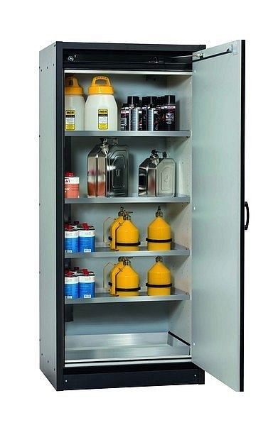 asecos Sicherheitsschrank Q-CLASSIC-30, Q30.195.086.WDR in enzianblau RAL 5010 mit 4x Fachboden (Edelstahl), 31009-067-30050