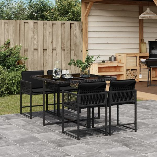 vidaXL 5-teilig Garten-Essgruppe mit Kissen Schwarz Poly Rattan, 3211435