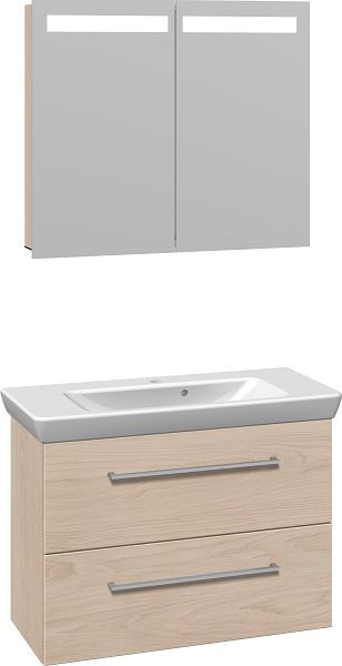 Scanbad Möbelset 85 cm Multo+ LOTTO, mit 2 Schubladen, Spiegelschrank, Weiß Ulmen E, ML-325534